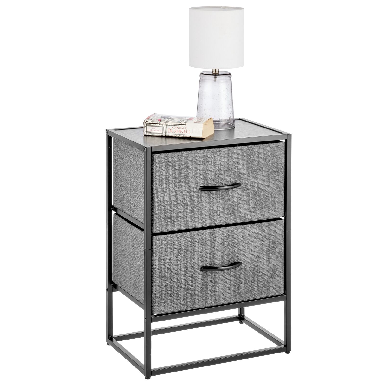 mDesign Modern 2Drawer End Table/Night Stand Storage Unit, Sturdy Steel Frame, Wood Top, Easy