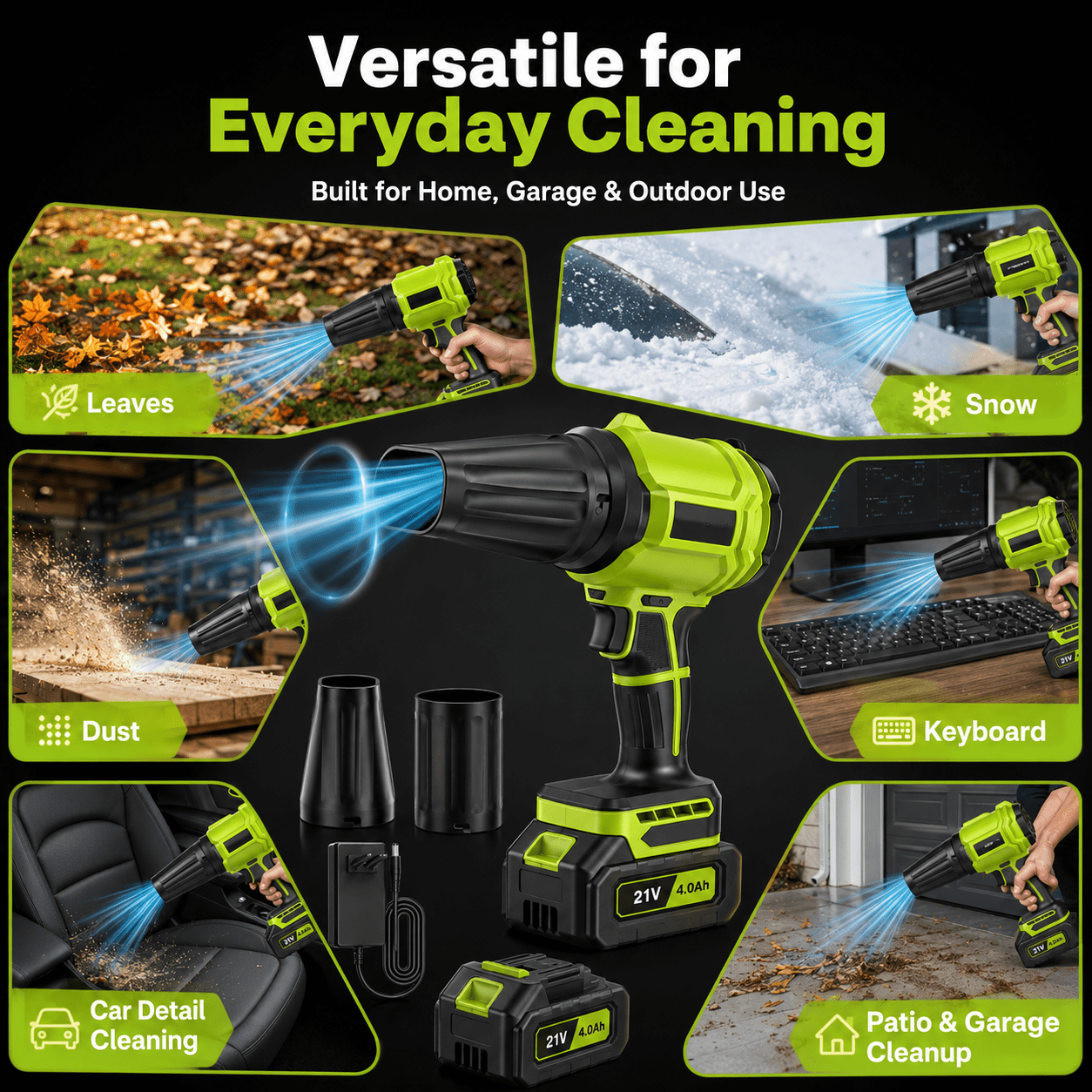 Cordless Leaf Blower with 2x 4.0Ah Batteries, 980,000 RPM Handheld Electric Leaf Sweeper, Lightweight Blower for Patio Cleaning, Lawn Care, Dust and Snow Removal