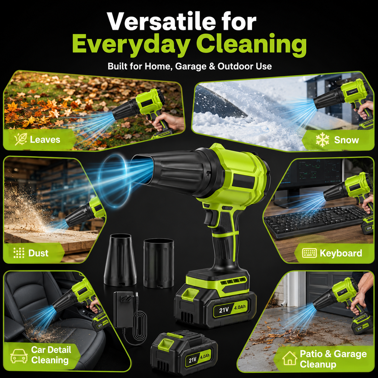 Wilody 21V Cordless Leaf Blower with 2x 4.0Ah Batteries photo 2