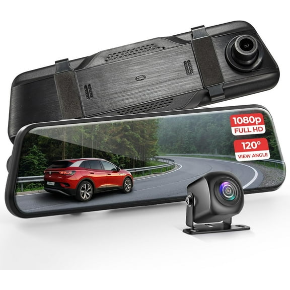 Pyle 1080p Full HD DVR Rearview Mirror Dash Cam Kit -  Dual Dash Cam Backup Camera, PAL/NTSC Compatible with Night Vision