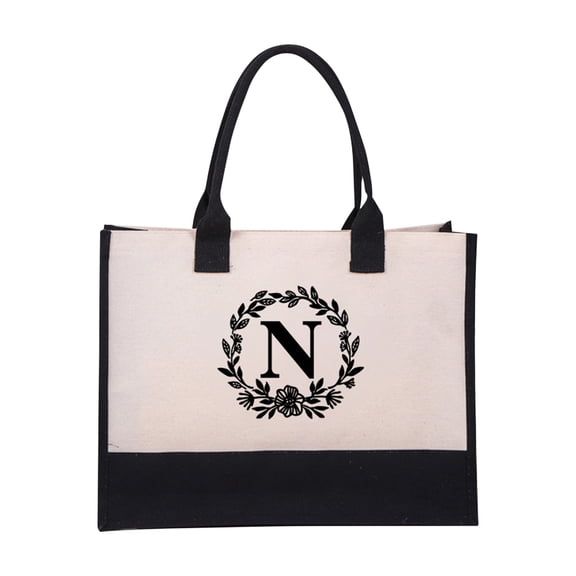 Initial Canvas Tote Bag Embroidered Monogrammed Beach Bags Gift for Women Friend Coworker Bridesmaid