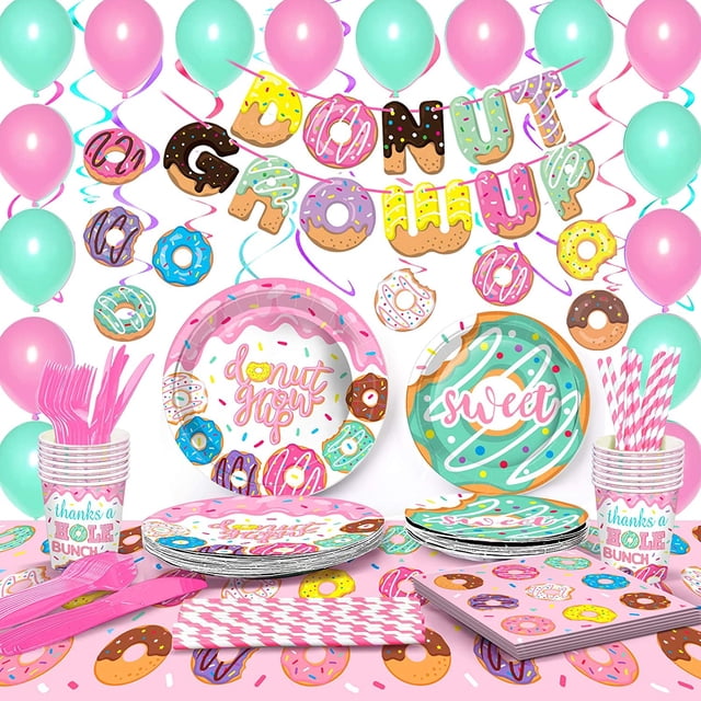 Conjunto de suministros para fiestas de donas, suministros para fiestas de cumpleaños de crecimiento de donas