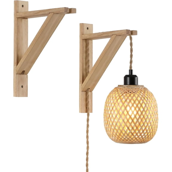 KEESFU Set of 2 Solid Wood Wall Mount Brackets, Natural & Light Finish Rustic Hanging Hardware for Pendant Lights, Plants, and Shelves, Farmhouse & Industrial Decor