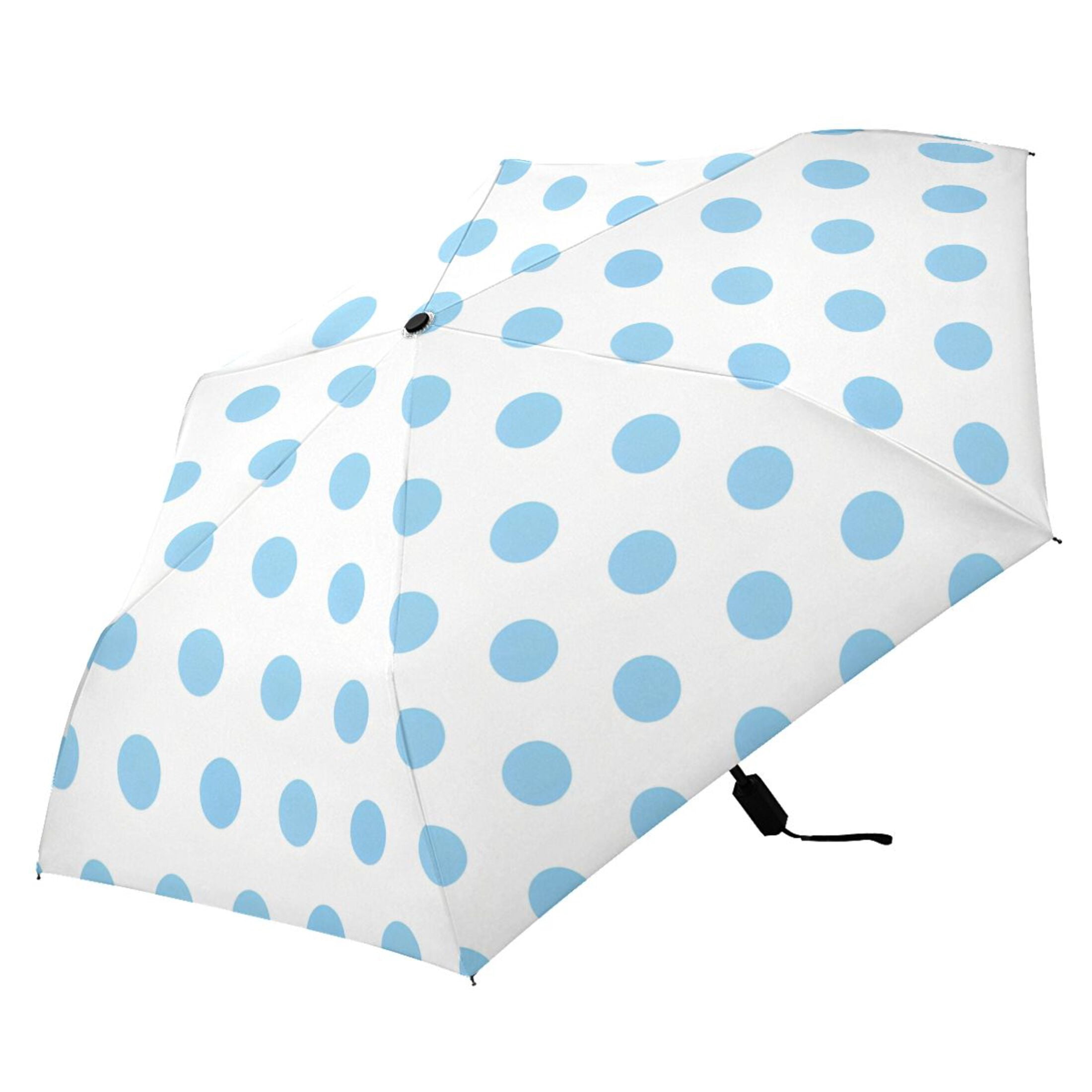 Light Blue Polka Dot Compact Sun Umbrella Windproof Travel Umbrellas for Rain Strong Portable UV Protection
