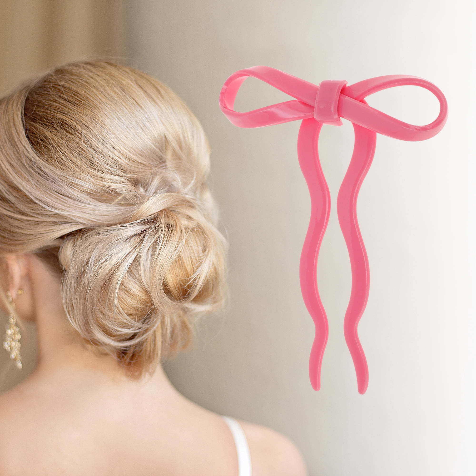 Unique Bargains Bow Wave Chignon Pin for Women 1 Pc Pink