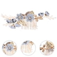 thumbnail image 4 of EeaseCA Rhinestone Flowers Gold Leaf Wedding Hair Combs Bridal Side Comb Head Headpiece Hair Accessory (Blue), 4 of 7