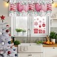 thumbnail image 5 of Valentine's Day Curtain Valances for Windows, Kitchen Valance Window Treatments Panel 2 Pack, Pink Love Heart Eucalyptus Leaves Grey Plaid Rod Pocket Short Curtains for Bathroom Bedroom 60 x 18 Inch, 5 of 8