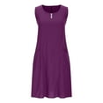 thumbnail image 4 of Jinhomg Cotton and Linen Dresses for Women Casual Sleeveless Mini Tank Dress Plus Size Comfy Button Crew Neck Summer Dress Vacation Beachwear Purple M, 4 of 7