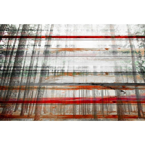 Parvez Taj Pt-Wnpw-137-Ww-36 24" x 36" "Gray Trees" Art Print On White Wood