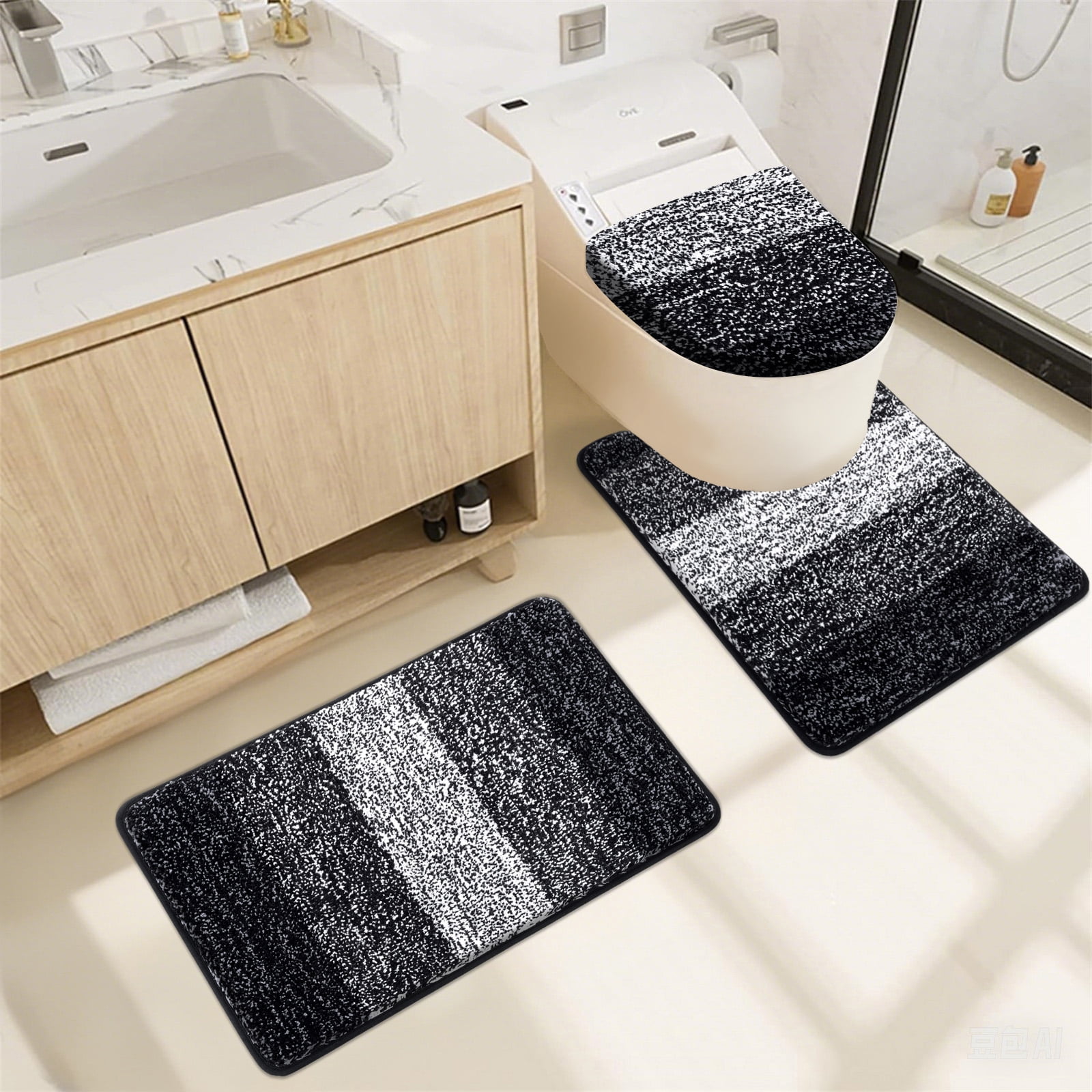 Ileading Traditional Bath Rug Set 3 Piece Microfiber Washable Bathroom Rug Set