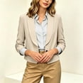 thumbnail image 5 of ClodeEU Women's Lapel Single Button 3/4 Sleeve Cropped Blazer,Lightweight Casual Work Jacket Beige,Women's Plus L, 5 of 8