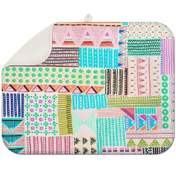 Boho floral dish drying mat 18x24 Inch made from thick microfiber, designed for superior absorbency and counter protection