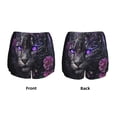 thumbnail image 3 of Yiaed Purple-Eyed Floral Leopard Print Women's Running Shorts with Liner 3 Zipper Pockets Elastic Workout Athletic Gym Yoga Shorts-XX-Large, 3 of 7