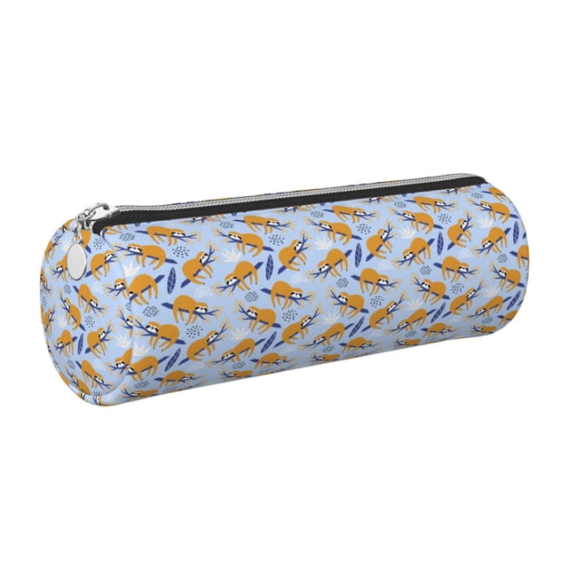 Easygdp Cute Sloth para Estuche de Lápices Cilíndrico de Cuero con Cremallera, Organizador de Lápices de Cuero para Escuela, Oficina y Viajes