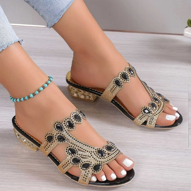 Cameland Sandales Compensées Mode pour Femmes d'Été, Nouvelles, à Strass, à Diamants Colorés, à une Bride, Semelle Épaisse