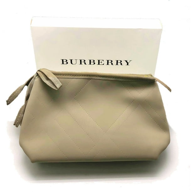 Burberry Large Stone Tan Pouch Travel Toiletry Makeup Bag with Gift Box -  