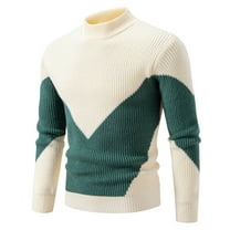 hotojiny Sweaters for Men Fashion Colorblock Knitted Pullover Big and Tall Slim Fit Stretchy Mock Neck Warm Winter Tops
