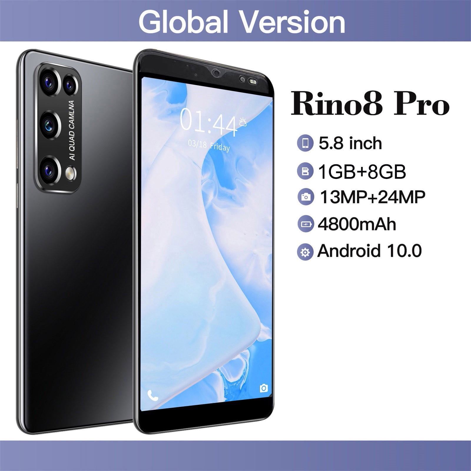 FYTPOV Android Phone, 5.8-inch Curved Screen Smartphone Android 10.0 1080P HD Camera1GB + 8GB Support 2 SIM Card And 128G Card, Cell Phones Unlocked