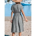 thumbnail image 2 of CUPSHE Women's Cover Up V Neck Midi Dress Short Sleeves Summer Beachwear Casual Coverups Striped, 2 of 6