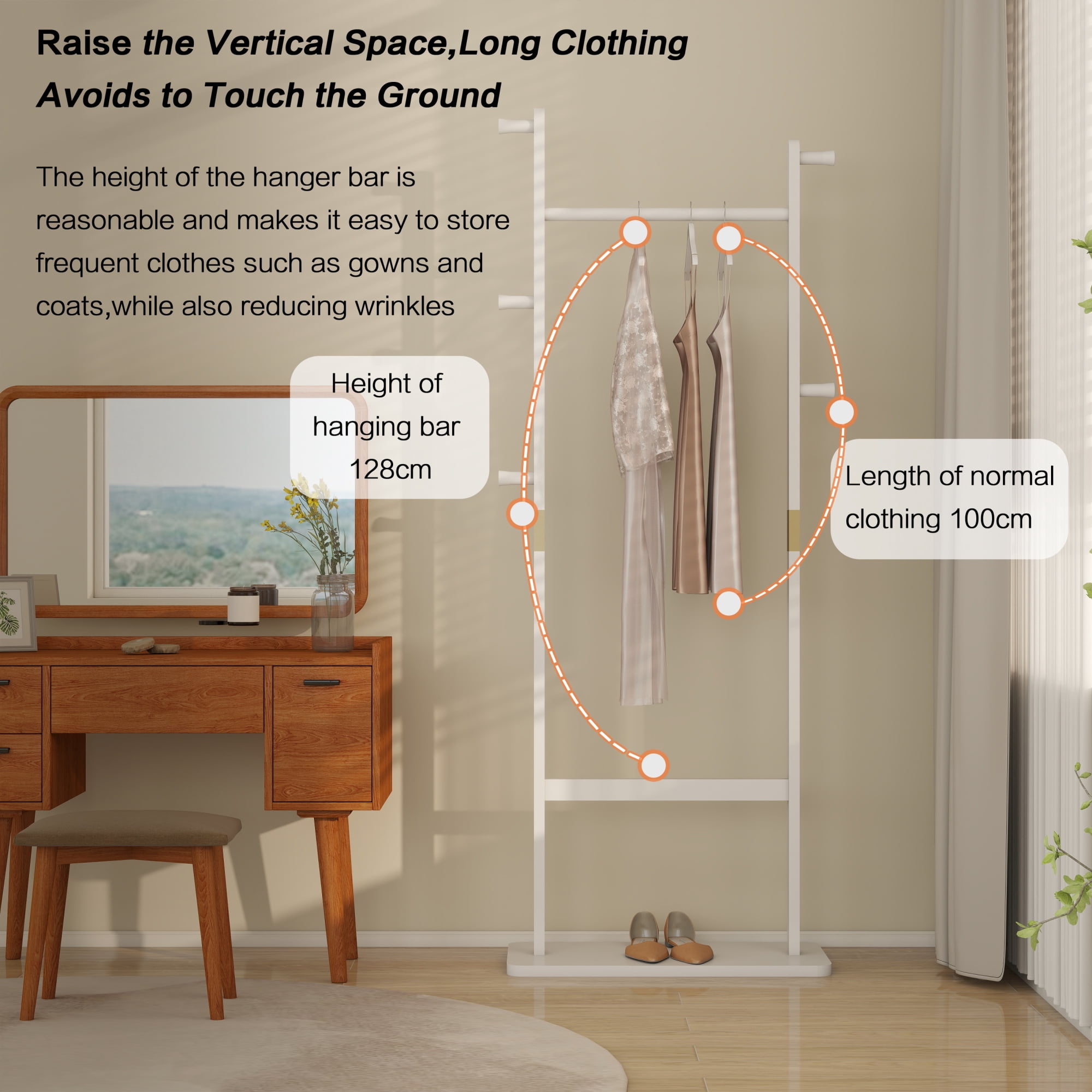 Leumius Coat Racks, 23.6* 11*71 in Solid Wood Hanger, Solid Environmental Protection Easy to Assemble for Bedroom Entrance Living Room (White)