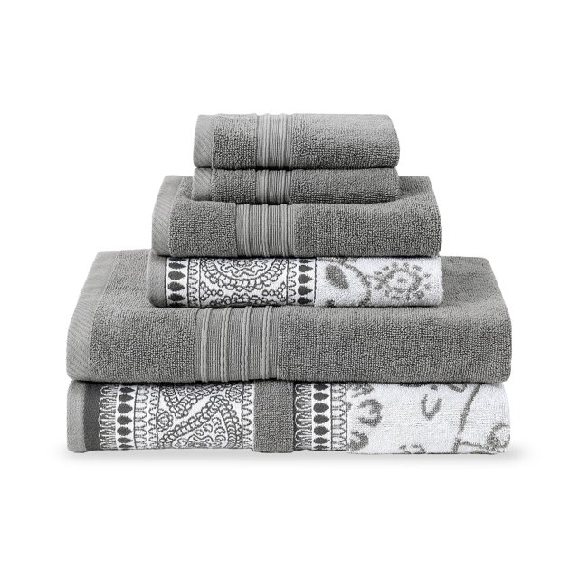 Threads - Juego de 6 Piezas, 2 Toallas de baño, 2 Toallas de Mano, 2 paños de baño teñidos de Jacquard/sólido Juego