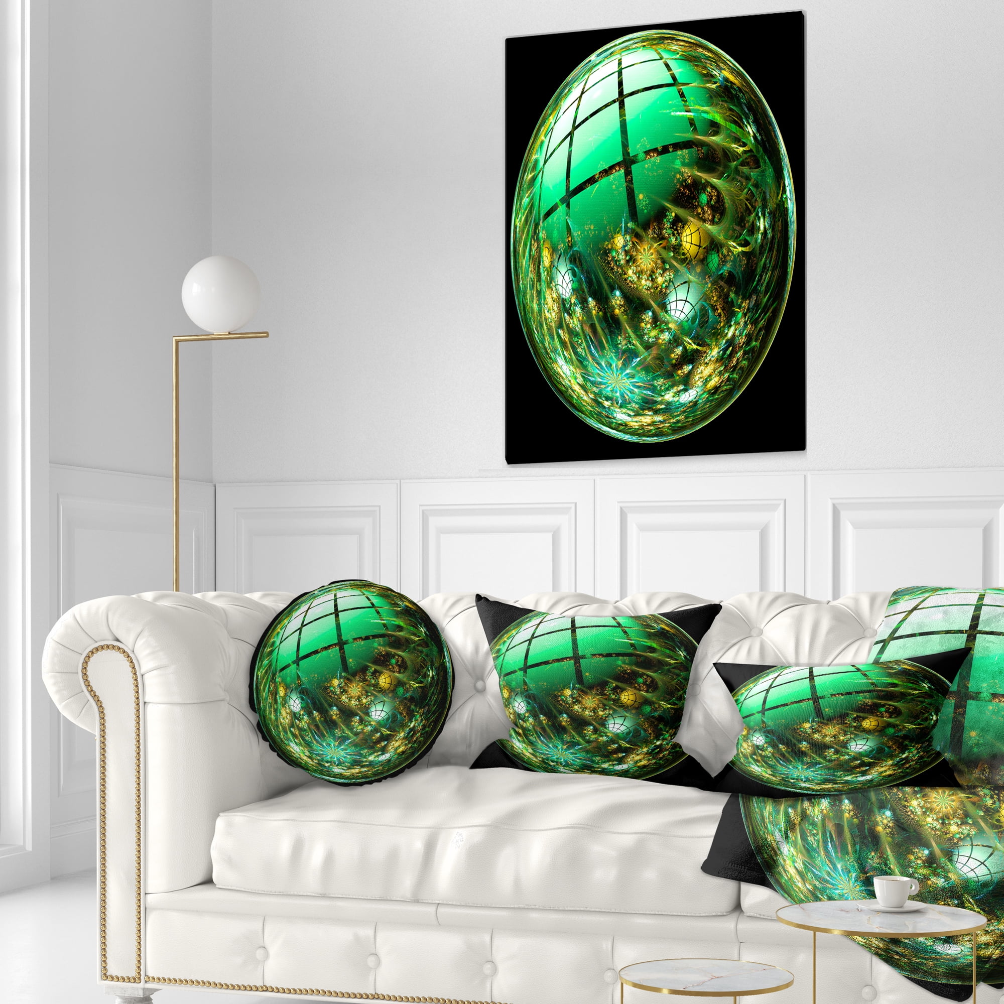 Designart Bright Green Fractal Sphere - Abstract Throw Pillow - 12x20