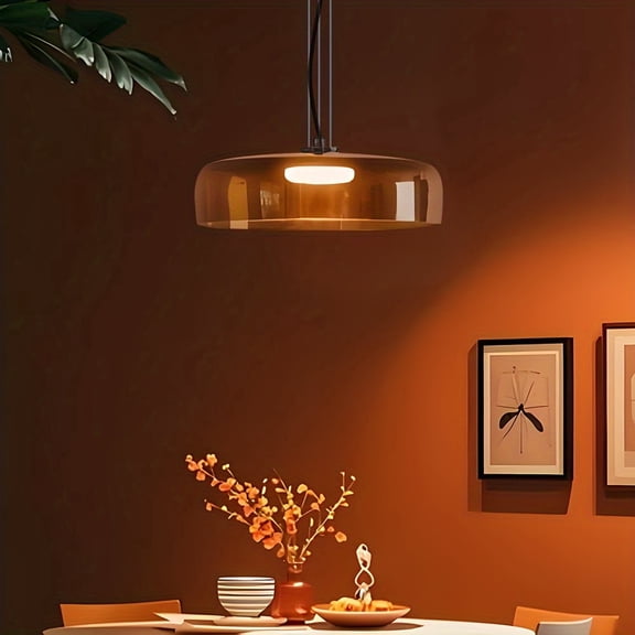 Mid Century Modern 1-Layer Glass Pendant Light, Vintage LED Hanging Light For Kitchen Island Bedroom