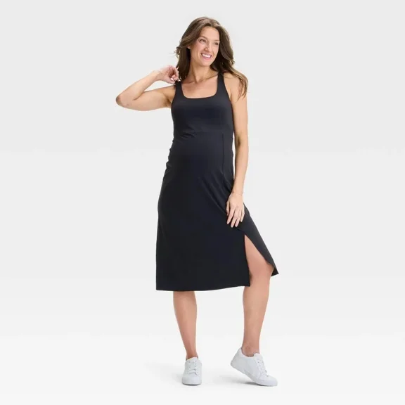 INGRID AND ISABEL SLIT ACTIVE MIDI MATERNITY DRESS ISABEL - SMALL - BLACK