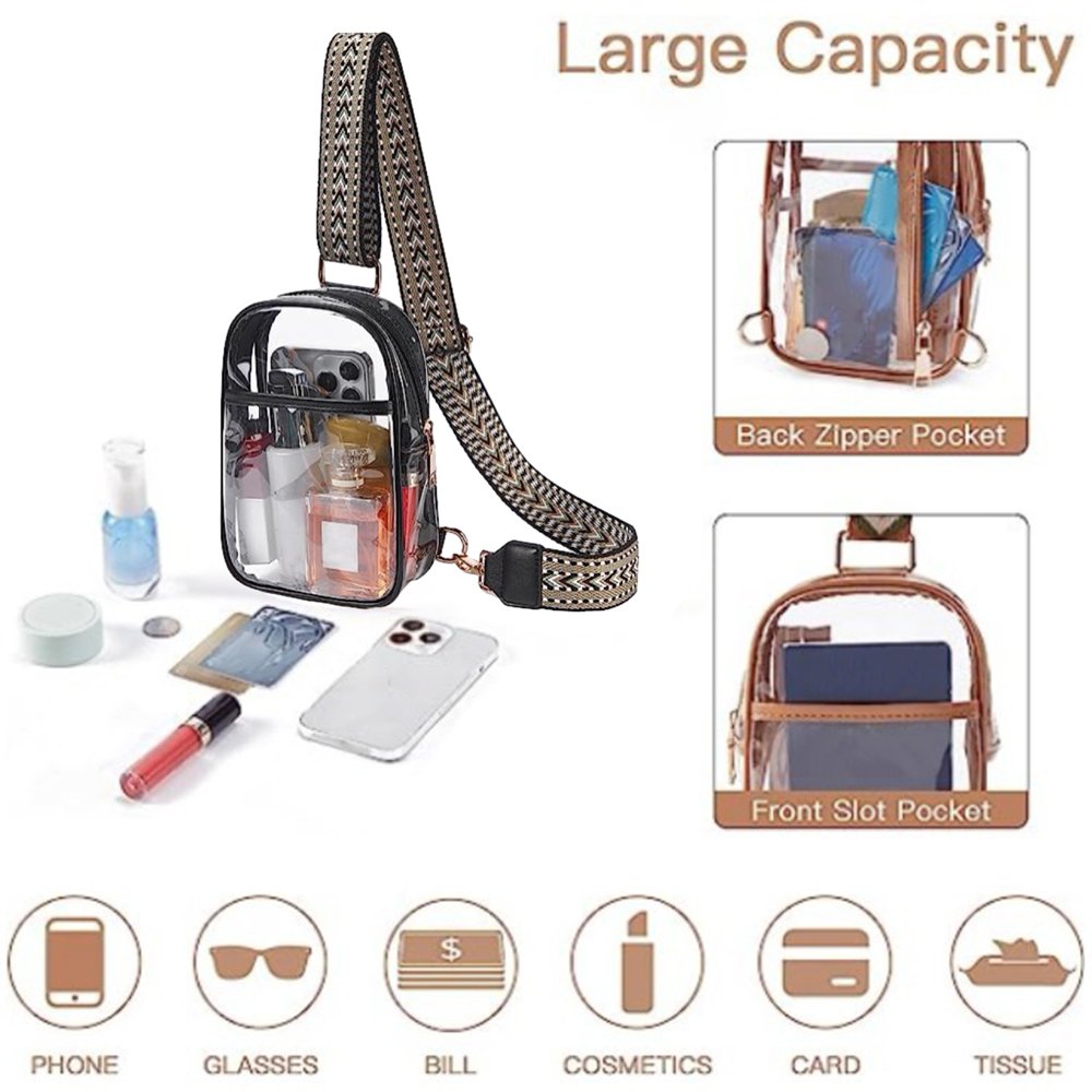 Bagenius Sac Transparent Pour événements De Stade, Sac à Main Transparent Avec Sangle Amovible, Sac Transparent Pour Concert Et événements Sportifs, Noir, Petit, Noir, Noir/blanc