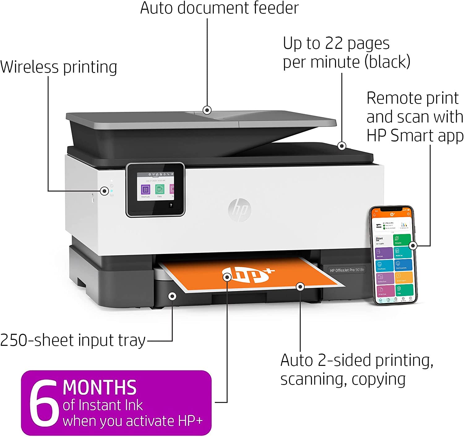 OfficeJet Pro 9018e Wireless Color All-in-One Printer with Bonus 6 Months Instant Ink with + (1G5L5A) - image 2 of 21