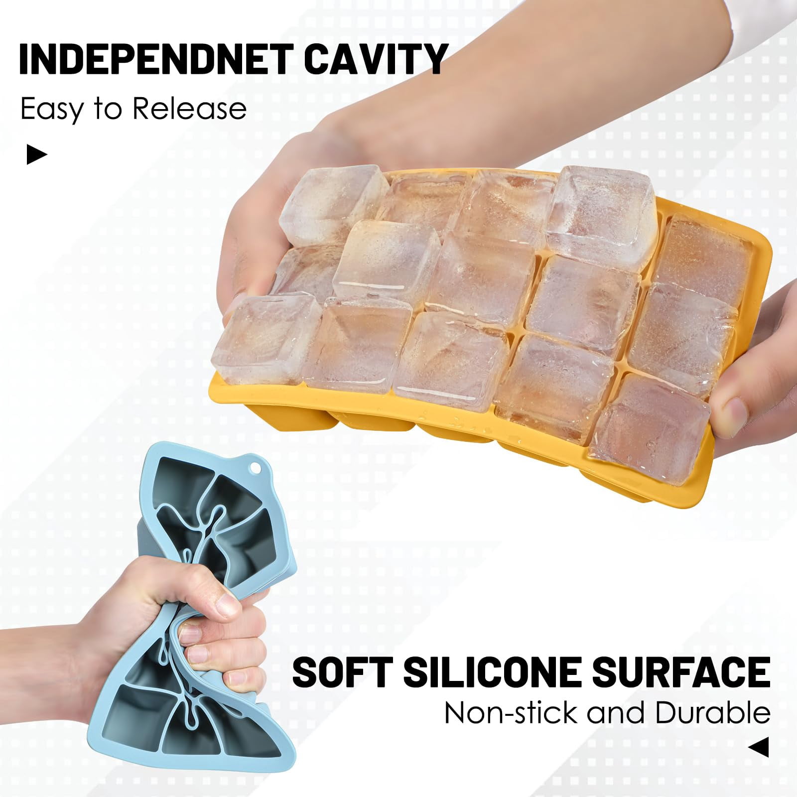 Silicone Ice Cube Trays 3packs  Easy Release Molds With Lid Freezer Stackable Maker For Food Bpa Free (3 Blue+green+yellow)