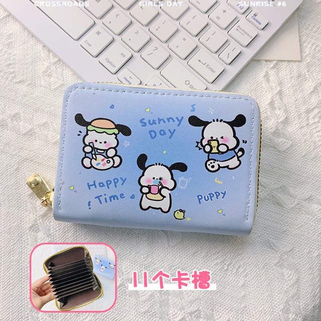 Sanrio-cartera de Anime Hello Kitty para chica, tarjetero con varias ranuras, monedero con cremallera, tarjeta de identificación de licencia de conducir, bolsa de almacenamiento de crédito, regalo
