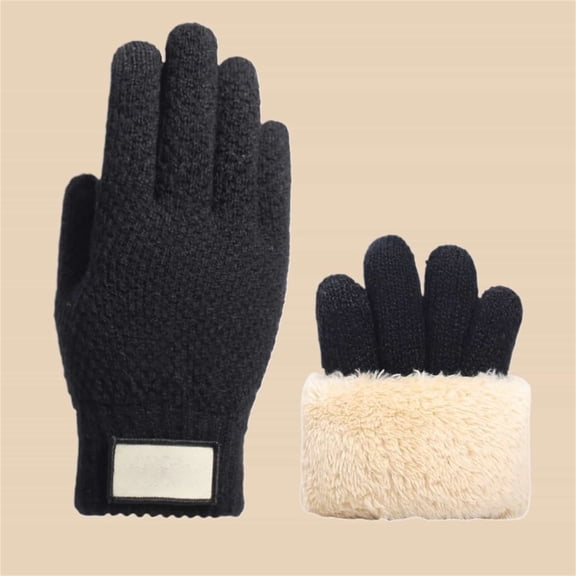 CUZIBR Womens Mittens Thermal Plush Lined Thermal Knitted Mittens Touchscreen Thick Soft Cozy Solid Color For Cold Weather