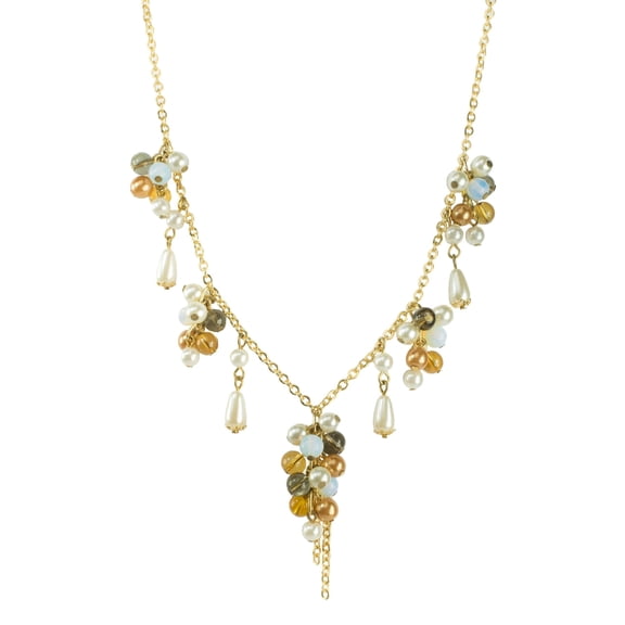 Elegant Multi-Color Pearl Cluster Drop Necklace with Gold Tone Chain Jewelry Necklace Gold
