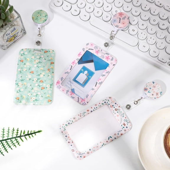 3 Set Floral Pattern ID Badge Holder with Retractable Reel, Retractable ID Badge Holders with Clip Name Badge Holders for Teacher Nurse Doctor Student Office Workers