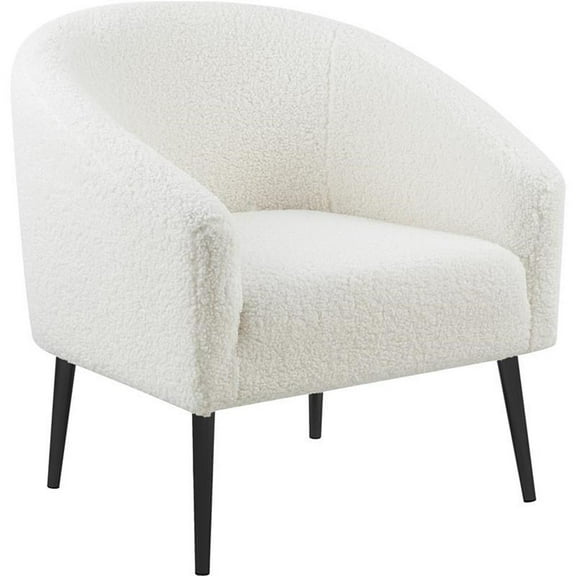 Pemberly Row Faux Sheepskin Fur Accent Chair with Matte Black Legs