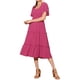 thumbnail image 4 of Vestido midi bohemio INSPIRE CHIC para mujeres con escote cuadrado, mangas cortas, vestido de capas fluido y fruncido, color rosa intenso XS, 4 of 6
