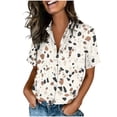 thumbnail image 2 of Xdegoge Button Down Shirts for Women Collared V Neck Short Sleeve Vintage Retro Workwear Loose Fit Abstract Striped Print Lightweight Flowy Soft Breathable Spring Summer Tops, 2 of 7