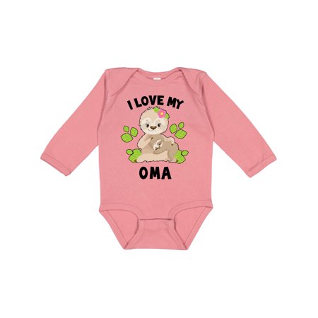 

Inktastic Cute Sloth I Love My Oma with Green Leaves Gift Baby Boy or Baby Girl Long Sleeve Bodysuit