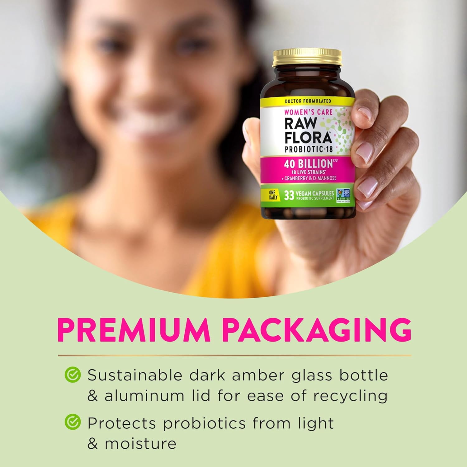 Raw Flora Probiotics for Women | 40 Billion CFU | 33 Vegan Capsules | with Cranberry & D-Mannose | by Nature's Truth