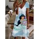 thumbnail image 3 of Vestido informal con estampado 3D de princesas de Disney para mujer, vestido holgado de manga corta con cuello en V estilo bohemio, 3 of 5