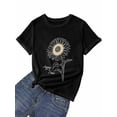 thumbnail image 7 of Women's T-Shirt Happy Time Minimalist Style Line Sunflower Short Sleeve Casual Tee Classic Crew Neck T Shirt for Women Black, XL, 7 of 7