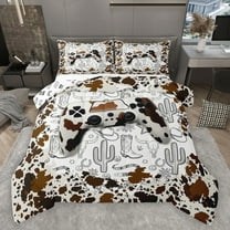 Feelyou Cow Print Gamepad Bedding Comforter Set, Hippie Western Cactus Twin Comforter Sets, Tribal Cowgirl Cowboy Reversible Bedding Set, Lightweight Room Decor, 2 Pieces