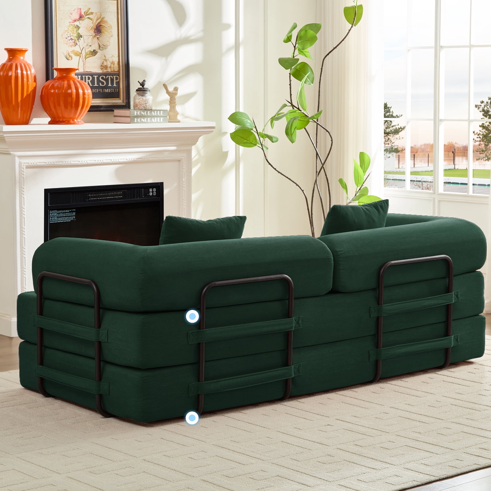 ZAFLY Folding Sofa Bed | Convertible Futon Sleeper Couch | Modern Floor Mattress | Corduroy Sofas and Couches for Living Room - Green