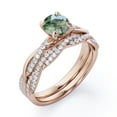 thumbnail image 4 of JeenMata Twisted Pave - 1.75 Carat Round Shaped Milky White Moss Green Agate and Moissanite - Four Prong Wedding Set - 18K Rose Gold Plating over Silver, 4 of 7