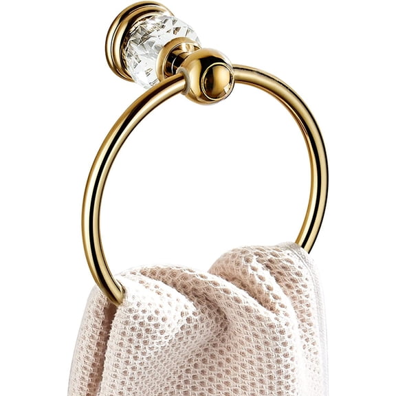ABPETE Crystal Towel Ring, Gold Towel Holders for Bathrooms, Round Hand Towel Rack Wall Mounted Decorative