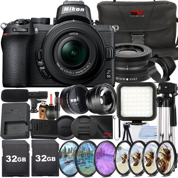 Nikon Z50 Mirrorless Camera with 16-50mm Lens   SanDisk 32GB Memory Card   Full Size Tripod   SV Premium Accessory Bundle (International Version)