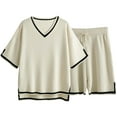 thumbnail image 4 of XIAfhje Womens Lounge Set 2 Piece Sweater Sets Pajamas Lounge Sets Matching Outfits Short Sleeve T-Shirt Shorts Sleepwear Loungewear Sweatsuits, 4 of 8