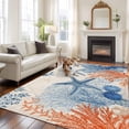 thumbnail image 3 of Summer Ocean Washable Living Room Rugs 6'x9', Vintage Nautical Sea Orange Blue Starfish Coral Seashell Low Pile Throw Large Area Rug Non-Slip Sturdy Edge Binding Carpet for Dining Room Kitchen Office, 3 of 9