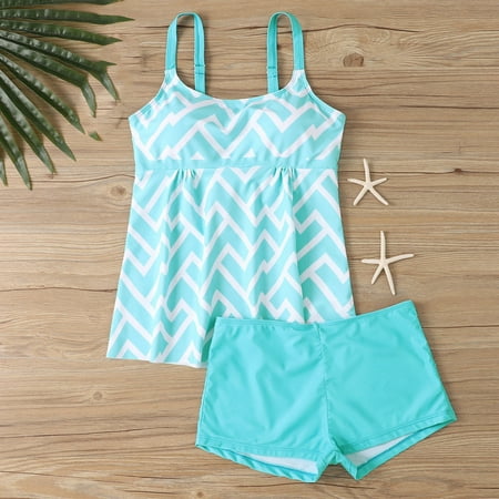 LEBONYARD Women s Two Piece Swimsuits V Neck Bikini Top & High Waist Bottom Women Summer Plus Size Printing Swimsuit Bikini Split Swimsuit Suit Blue XXL